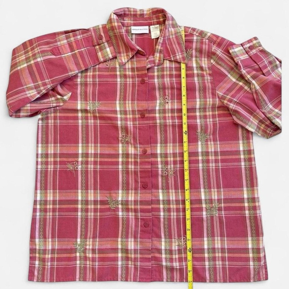 Vintage Alfred Dunner Pink Plaid Button Down Long Sleeve Shirt Flowers - Picture 5 of 7